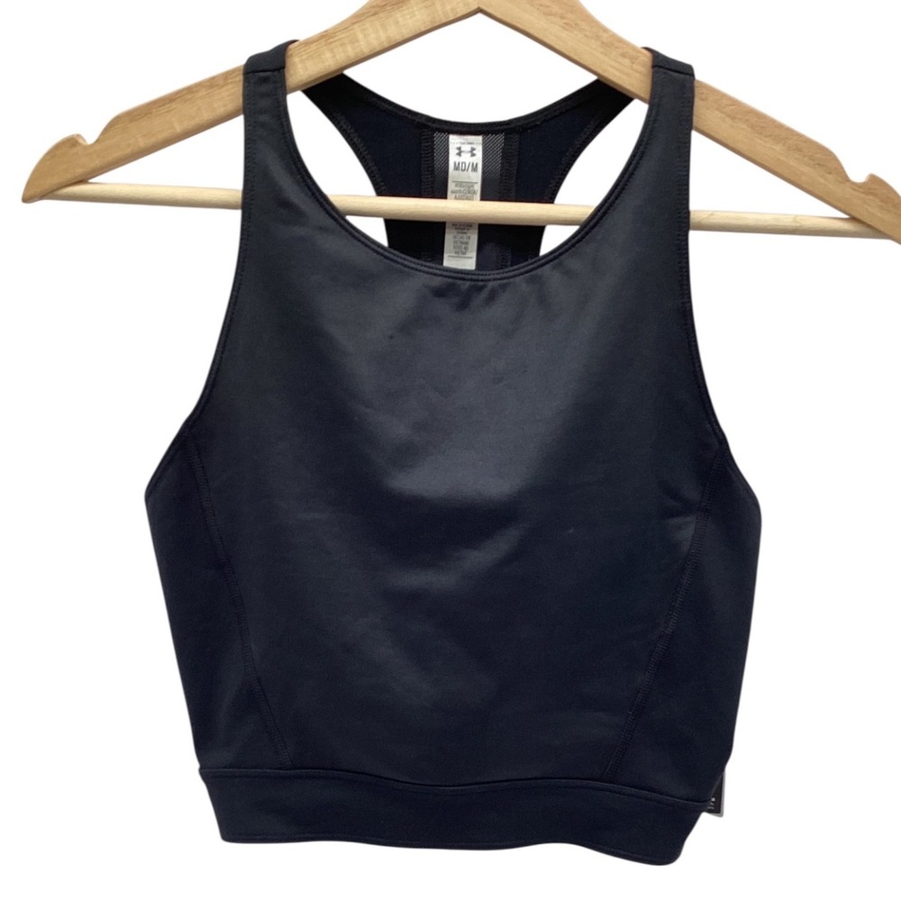 Under Armour HeatGear Womens High Neck Racerback Sports Bra Black Medium 1293905